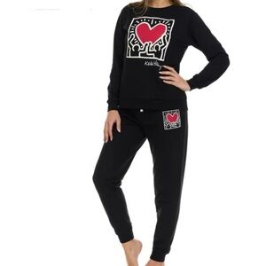 Keith Haring Black Heart Logo Sweatshirt & Jogger Set